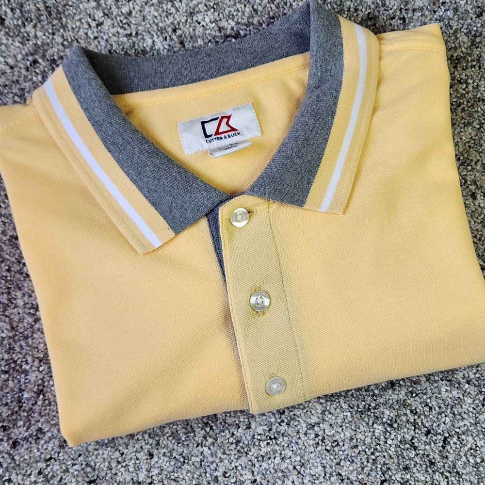 Cutter‎ & Buck Polo Shirt Mens XL Yellow Casual Contrast Trim Like New